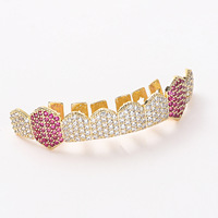 Grillz dents de vampire à huit dents, CZ arc-en-ciel, style Hip Hop Rap Halloween Punk, bijoux dentaires pour hommes et femmes, vente en gros