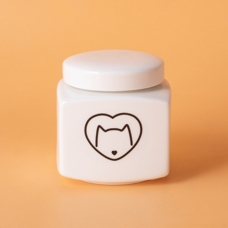 Square ash urn-white-black heart cat head
