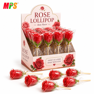 Rosa rossa 3D fiore forma di lecca lecca <span class=keywords><strong>dolce</strong></span> Halal san valentino fabbrica all'ingrosso di caramelle sapore fruttato in scatola di imballaggio - Product Image 4