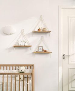 Étagères suspendues en <span class=keywords><strong>macramé</strong></span>, décoration murale bohème, lot de 3, étagère flottante en bois rustique pour chambre à coucher, salle de bain, salon - Product Image 5