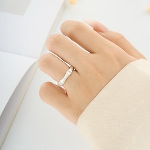 Chinese Style Bamboo Joint Open <b>Ring</b> <b>Silver</b> Micro Pave Zircon <b>Adjustable</b> For Women Index Finger - Product Image 2