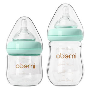Biberón de Vidrio Oubeni de 150 ml para Recién Nacidos, Boca Ancha, Diseño Arqueado, Patrón Sólido, Anti-Asfixia, Anti-Gases, para Bebés de 0 a 6 Meses - Product Image 1