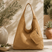 Tas Tote Besar Berbahan Suede Terbaru 2026 untuk Wanita dengan Set Kantong Kecil, Tas Selempang Hobo Santai, Tas Jinjing Minimalis, Warna Camel