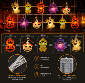 Luz Colgante LED de Dibujos Animados de Halloween, Bruja, Gato y Hombre de las Fosas, Luz Cálida Intermitente para Decoración de Fiestas y Hogar - Product Image 2