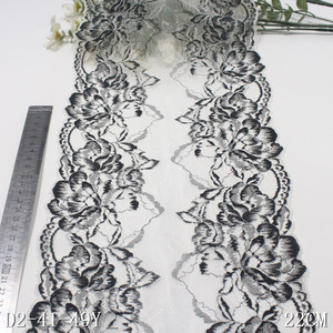Grosir lebar 22cm nilon putih spandeks melar elastis renda elastis spandeks Jacquard renda Trim untuk pakaian dalam wanita - Product Image 3