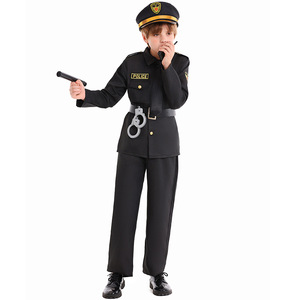 Costume d'agent de police pour Halloween, costume <span class=keywords><strong>noir</strong></span>, costumes de carrière pour garçons, jeux de rôle pour les fêtes et les festivals pour enfants - Product Image 2