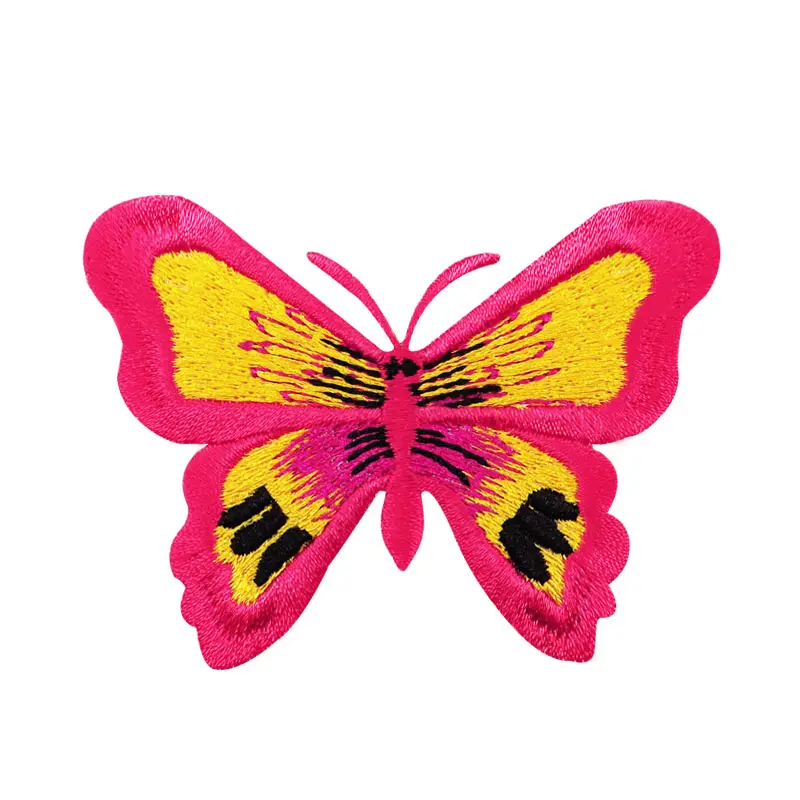 Patches e emblemas de roupas para máquina, serviço bordado personalizado de logotipo de animal de borboleta 100%
