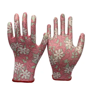 NMSAFETY Printing Flower Garden Gloves Pink Nitrile Gloves Manufacturers Agricultural Custom Gloves