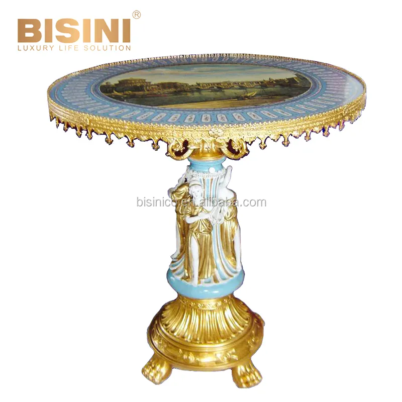 Luxe Reproductie Vergulde Messing Mounted Golden Gekleed Fairy Lady Voetstuk Porselein Accent Tafel