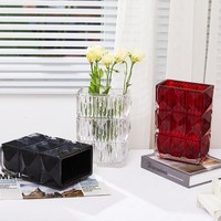 Vase de table rectangulaire moderne et minimaliste en verre cristallin épaissi, transparent et écologique, pour fleurs hydroponiques, idéal pour la maison et les mariages