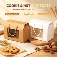 Boîte à collation portable robuste avec poignée et fenêtre transparente pour biscuits et noix, emballage de boulangerie en carton blanc, logo personnalisé OEM