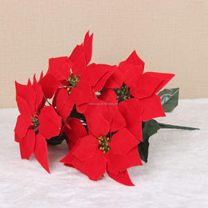 S02596, venta al por mayor, artesanía, poinsettia artificial, flor de Navidad falsa, FIORI Natale, poinsettia de terciopelo artificial para Decoración - Product Image 1