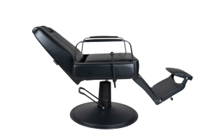 Sillón de Barbería Hidráulico Negro, Sillón de Peluquería de Cuero Sintético con Reposapiés y Base Redonda para Barbería - Product Image 5