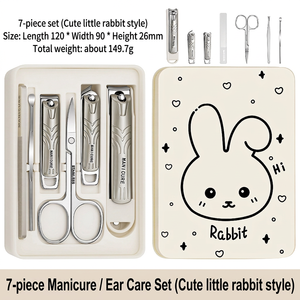 Ensemble de manucure et pédicure Lapin Mignon en acier inoxydable, comprenant coupe-ongles, ciseaux, repousse-cuticules et lime, avec étui de voyage - Product Image 6