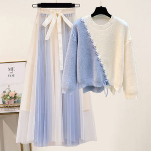 Nouveau <span class=keywords><strong>pull</strong></span> en tricot Sweet Wind et <span class=keywords><strong>ensemble</strong></span> deux pièces en tricot avec <span class=keywords><strong>jupe</strong></span> douce pour femme - Product Image 2