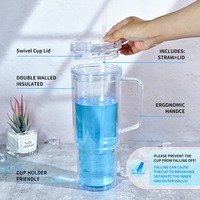 Gelas Plastik Snow Globe Bebas BPA 40oz, Mug Akrilik dengan Gagang, Dinding Ganda, Cangkir DIY dengan Tutup Sedotan, Peralatan Minum Plastik