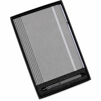 Coffret Cadeau Stylo Bille et Agenda en Velours PU Gris Premium Aurelux, Reliure Cartonnée, Estampage à Chaud, 192 Pages, Professionnel, pour Entreprise