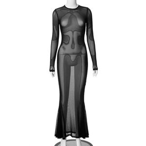 Tops <span class=keywords><strong>de</strong></span> manga larga para mujer con malla transparente Patchwork suéter inferior <span class=keywords><strong>de</strong></span> lana para Night Club Style Midnight Wear - Product Image 4
