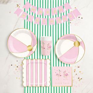 Decoración de Cumpleaños con Diseño Personalizado de Flamencos Rosados y Artículos Desechables para Fiestas - Product Image 1