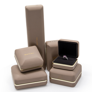High-End Square <b>Box</b> with Faux Leather Wrapping Gold Trim Flip Cover Soft <b>Black</b> Velvet Lining Magnetic Closure Customizable - Product Image 1