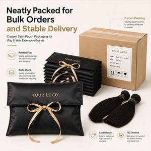 Pochette de luxe en satin pour perruque avec nœud en ruban, logo personnalisé, pochette enveloppe en soie pour emballage d'extensions capillaires, idéale pour les salons - Product Image 6