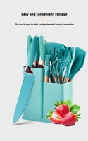 Ensemble d'ustensiles de cuisine en silicone de 19 pièces avec manche en acier inoxydable et seau de rangement pour outils de couteau Préparation des aliments Cuisson Vente en gros