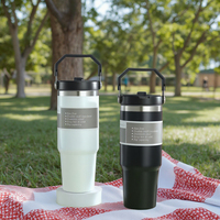 Coffret Cadeau Tasse Thermique Classique Double Paroi 30oz en Acier Inoxydable 304, Gobelet Isotherme Portable avec Poignée et Paille, Écologique