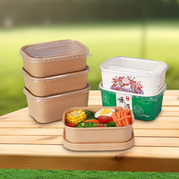 Conteneur alimentaire jetable écologique avec logo personnalisé, emballage en papier kraft, bol à soupe, salade, avec couvercles, contenants de qualité alimentaire