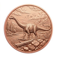 Pièce de monnaie en cuivre Apatosaurus 1 oz 999 fin, haute relief 3D, Lézard des grêlons, Sauropode, Préhistorique Jurassique, Pièce de monnaie en cuivre de collection