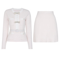 Pulls à nœud papillon pour femmes, mode automne-hiver, manches longues, élégants, tricotés, tenues deux pièces pour les fêtes