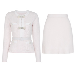 Pulls à nœud papillon pour femmes, mode <span class=keywords><strong>automne</strong></span>-hiver, manches longues, élégants, tricotés, tenues deux pièces pour les fêtes - Product Image 2