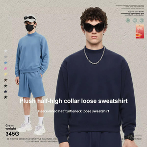 Suéter Casual Holgado de <span class=keywords><strong>Cuello</strong></span> Alto para Hombre, Otoño-Invierno 2025, Estilo Americano, Forrado con Felpa, Antiarrugas, Color Sólido - Product Image 2