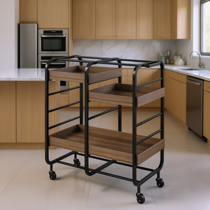 Carrello da Cucina con 3 Ripiani Regolabili, Moderno Carrello di Servizio Nero e Noce per Organizzazione in Cucina - Product Image 2