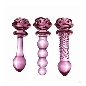 Rose Flower Glass Dildo Stimulating Vaginal Anal Butt Plug Massage Sex Toy For Women Men Prostate