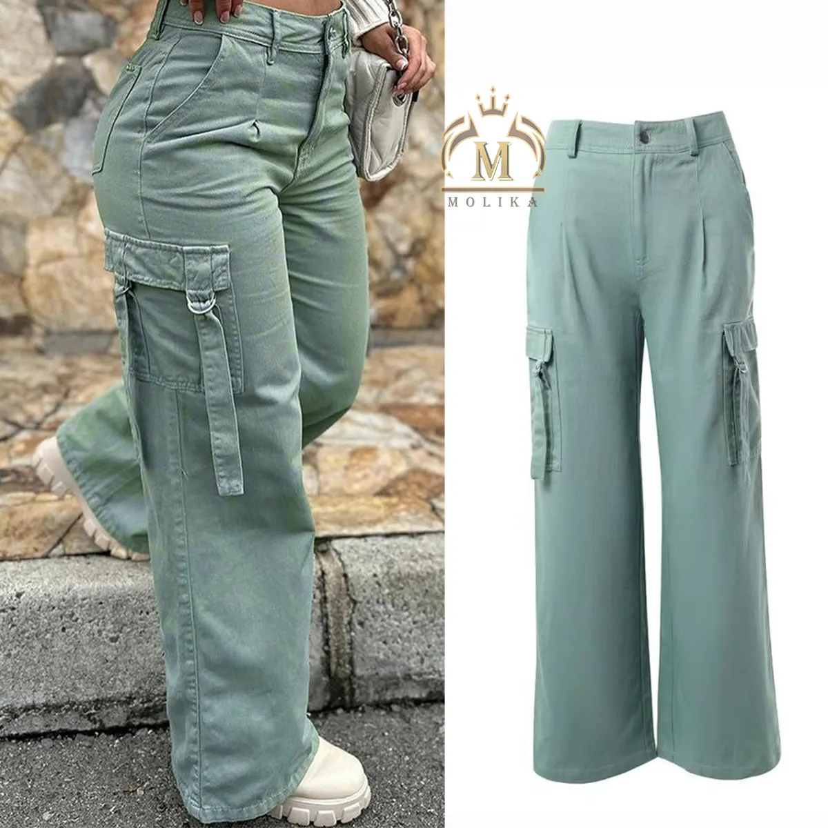 New Arrivals Cool Girl's Wear Women Cotton High Waist Workout Cargo Pants With Pockets Straight Overall Cargo Pants For Women