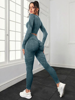 Ensemble de yoga et d'entraînement 2 pièces pour femme : Haut uni respirant sans couture, délavé, ajouré, mat, à manches longues et pantalon taille haute sculptant les hanches