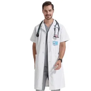 Camice Bianco di Alta Qualità per Personale Medico, Uniforme Infermieristica a Maniche Lunghe Unisex, Uniforme Isolante a Maniche Corte - Product Image 2