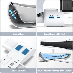 Base de Refrigeración Horizontal para Consola <span class=keywords><strong>PS5</strong></span> Slim, <span class=keywords><strong>Cargador</strong></span> de Controles para PlayStation 5 Slim Edición Disco y Digital - Product Image 5