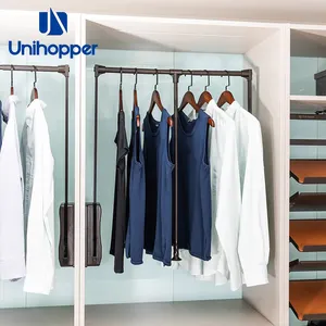Unihopper ยกไม้แขวนเสื้อผ้าตู้เสื้อผ้าแบบดึงลงตู้เสื้อผ้ารางยกพร้อมความกว้างปรับได้
