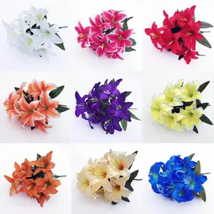 Fleurs de lys artificielles en soie, lys en pleine floraison pour la décoration de table à la maison, arrangement de centre de table, décoration de mariage, bricolage - Product Image 2