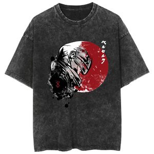 Camiseta de manga corta vintage de 220 gramos con estampado de dibujos animados de Berserk, estilo lavado <span class=keywords><strong>y</strong></span> desgastado, de la marca Swordwind Legend, para hombre, estilo urbano holgado. - Product Image 2