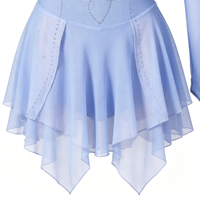 Robe de patinage artistique dégradé bleu clair, col en V, maille ornée de strass, manches longues, dos profond, nœud, jupe asymétrique pour adultes et enfants
