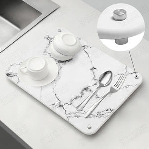 Tapis absorbant de cuisine en diatomite, motif marbre noir, carré, pour comptoir, pour usage en cuisine - Product Image 4