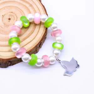 Designer perla e <span class=keywords><strong>rosa</strong></span> verde con perline 1908 greco alfa Soror gioielli in <span class=keywords><strong>acciaio</strong></span> inox edera Charm rendendo confraternita braccialetto elastico - Product Image 4