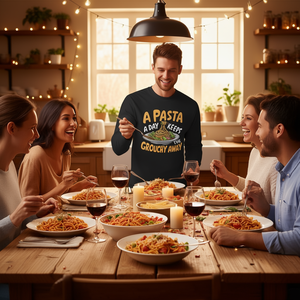 La pasta ogni giorno ti aiuta a stare in equilibrio: T-shirt a maniche lunghe con design per la festa della pasta - Product Image 3