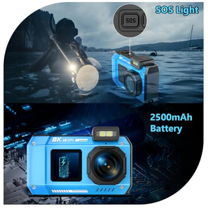Caméra numérique étanche 33FT IP68, caméra vidéo selfie, mise au point automatique avec lumière SOS, batterie 2500 mAh, caméra compacte - Product Image 2