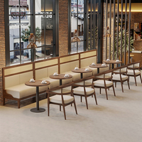 Ensemble de mobilier de restaurant Ron Group : table et chaises en cuir et bois, idéal pour café, fast-food et espace commercial
