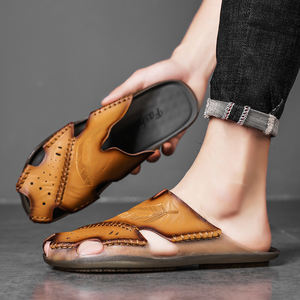 Sandalias de Verano para Hombre, Pantuflas de Cuero Genuino, Punta Cerrada, Estilo <span class=keywords><strong>Playa</strong></span>, Diseño Repujado, Pantuflas de Exterior para Hombre 1869 - Product Image 2