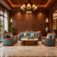 Ensemble de canapés en bois massif de style royal européen, meubles de salon sculptés à la main de haute qualité pour villa et manoir