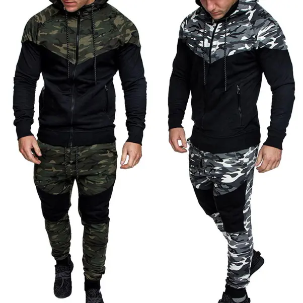 2022 New Camouflage Printed Herren Sets Causal Fitness Patchwork Jacke Herren 2 Stück Trainings anzug Sportswear Hoodies Sweatshirt Hosen Anzug